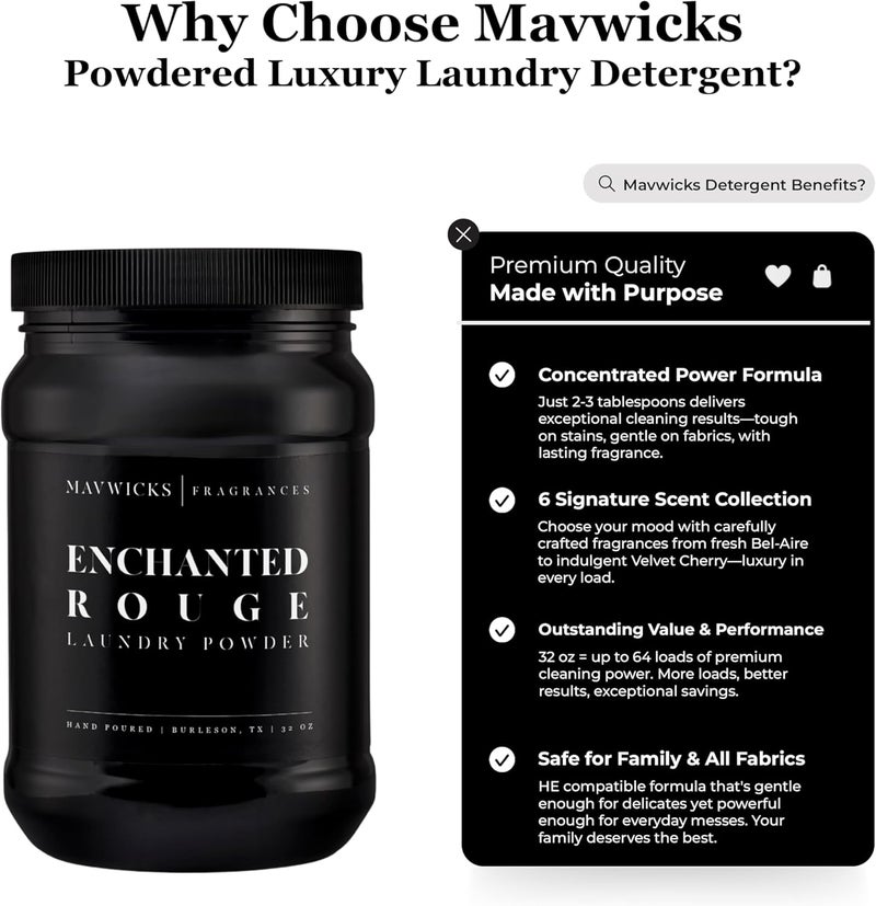 Mavwicks - Luxury Laundry Detergent Powder (Enchanted Rouge) 32 Oz – Concentrated for Tough Stains and Odors, For All Washing machine types – Gentle on Fabrics - Image 2